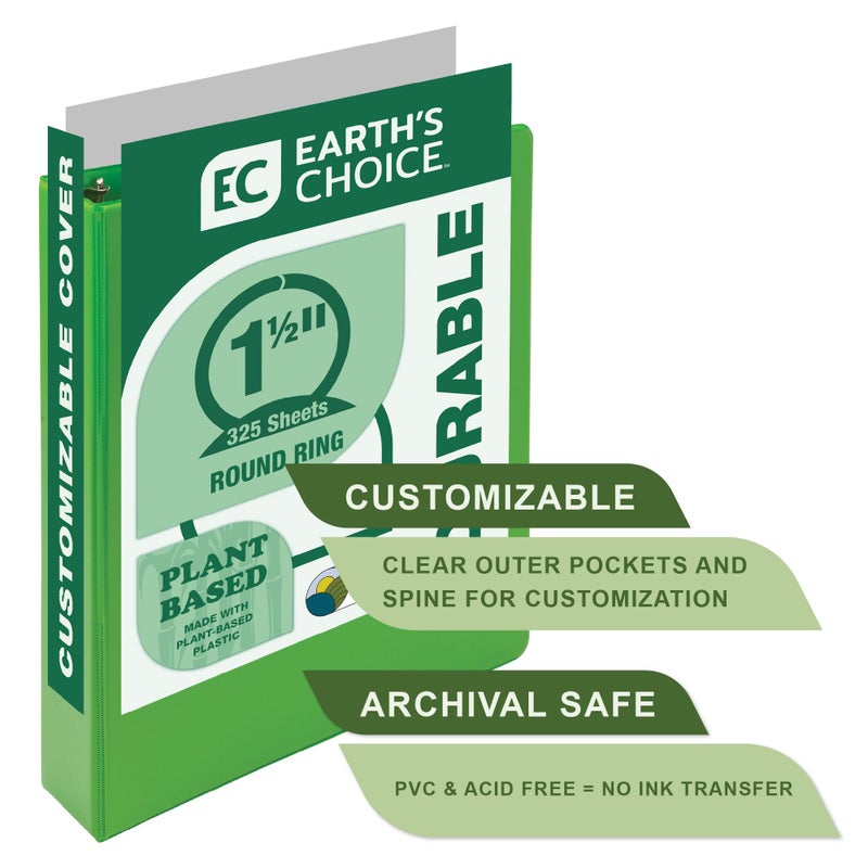 Samsill Earthâ€™s Choiceâ„¢, Durable Fashion Color 3 Ring View Binder, 1.5 Inch Round Ring, Up to 25% Plant Based Plastic, Eco-Friendly, USDA Certified Biobased, Lime Green, Value 2 Pack - Image 3